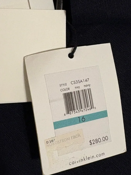 Calvin Klein Blaze Navy  blue Single-Breasted Notch Lapel  Linen Size 16 - Picture 10 of 13